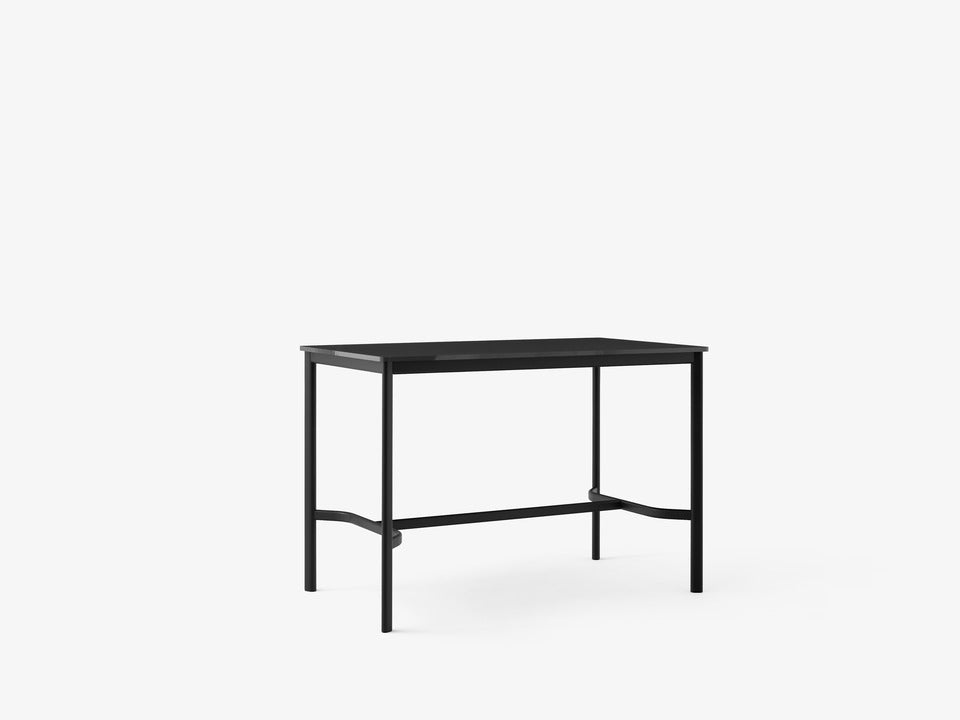 Mesa alta Drip Counter Table HW112 de &Tradition con estructura de aluminio y superficie de linóleo, diseño minimalista de He; Drip Counter Table HW112 — Drip HW112 Bronzed Base w. Black Fenix Nano Laminate (0720)_front; Drip Counter Table HW112 — Drip HW112 Bronzed Base w. Black Fenix Nano Laminate (0720)_side; Drip Counter Table HW112 — Drip HW112 Black Base w. Black Fenix Nano Laminate (0720)_side