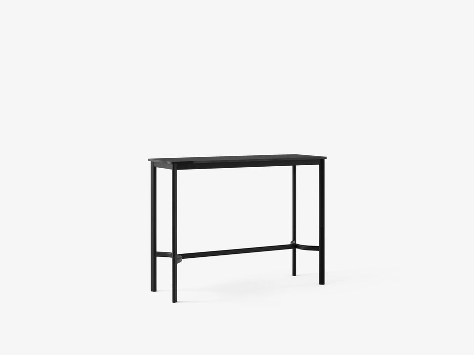 Mesa alta Drip Bar Table HW113 de &Tradition diseñada por Hee Welling con estructura de aluminio y superficie de linóleo; Drip Bar Table HW113 — Drip HW113 Bronzed Base w. Black Fenix Nano Laminate (0720)_front; Drip Bar Table HW113 — Drip HW113 Bronzed Base w. Black Fenix Nano Laminate (0720)_side; Drip Bar Table HW113 — Drip HW113 Black Base w. Black Fenix Nano Laminate (0720_side