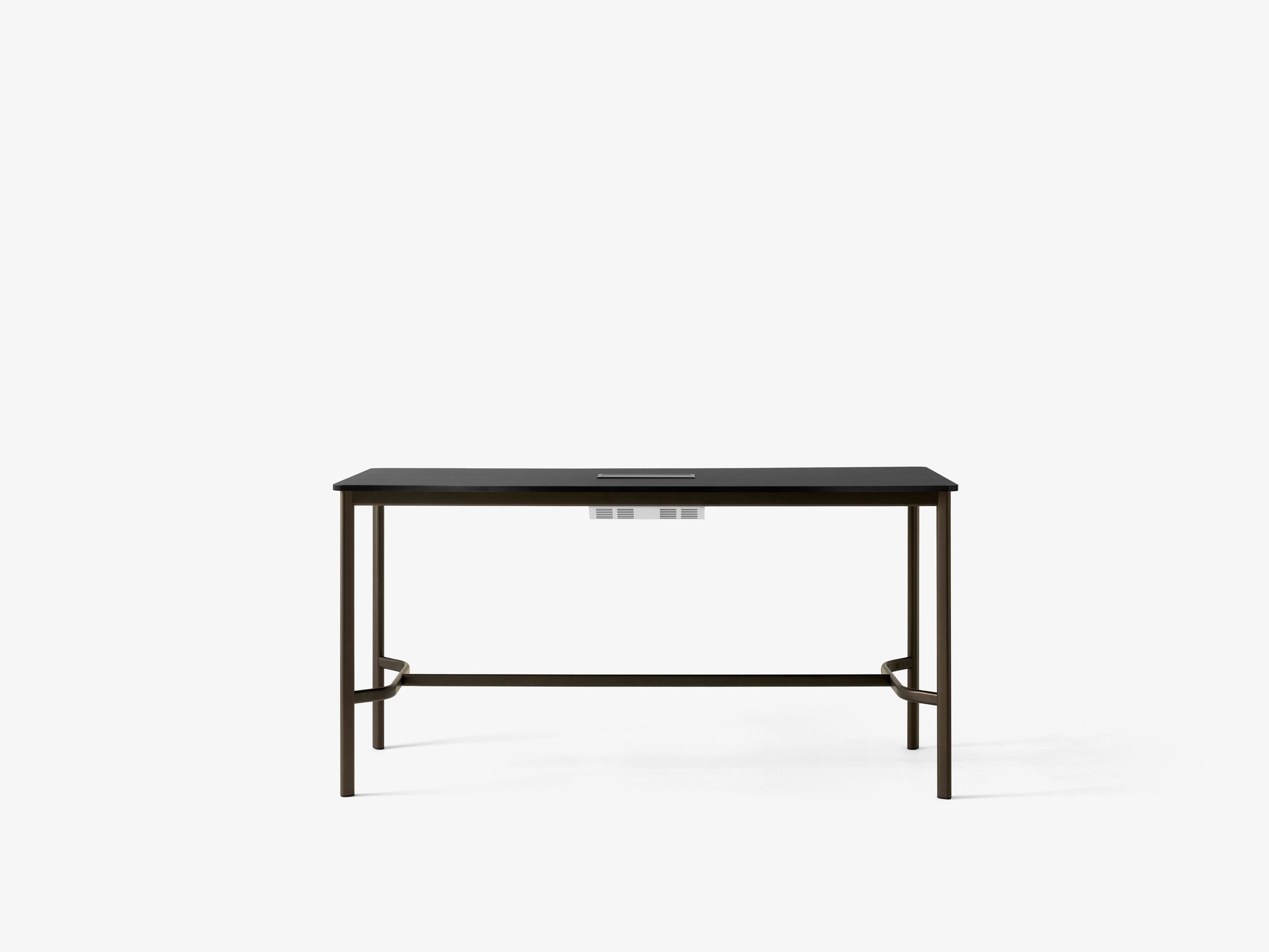 Drip Counter Table HW62 — Drip HW62_Bronzed w. Black Fenix Nano Laminate (0720)_w. Cable Management_front view