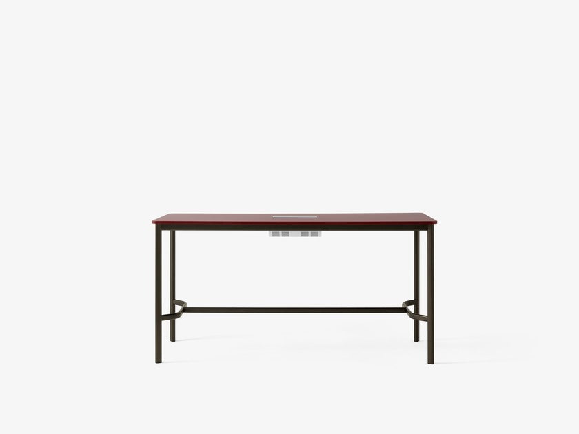 Drip Counter Table HW62 — Drip HW62_Bronzed w. Burgundy Forbo Linoleum (4154)_w. Cable Pit_front view