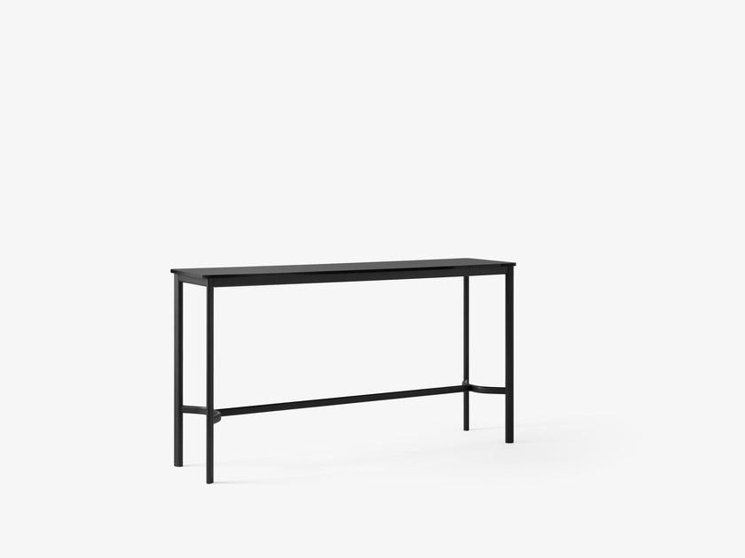 Mesa bar &Tradition Drip HW63 con estructura de aluminio negro y superficie de linóleo, diseño minimalista de Hee Welling; Drip Bar Table HW63 — Drip HW63_Bronzed w. Black Fenix Nano Laminate (0720)_front view; Drip Bar Table HW63 — Drip HW63_Black w. Black Fenix Nano Laminate (0720); Drip Bar Table HW63 — Drip HW63_Bronzed w. Black Fenix Nano Laminate (0720)