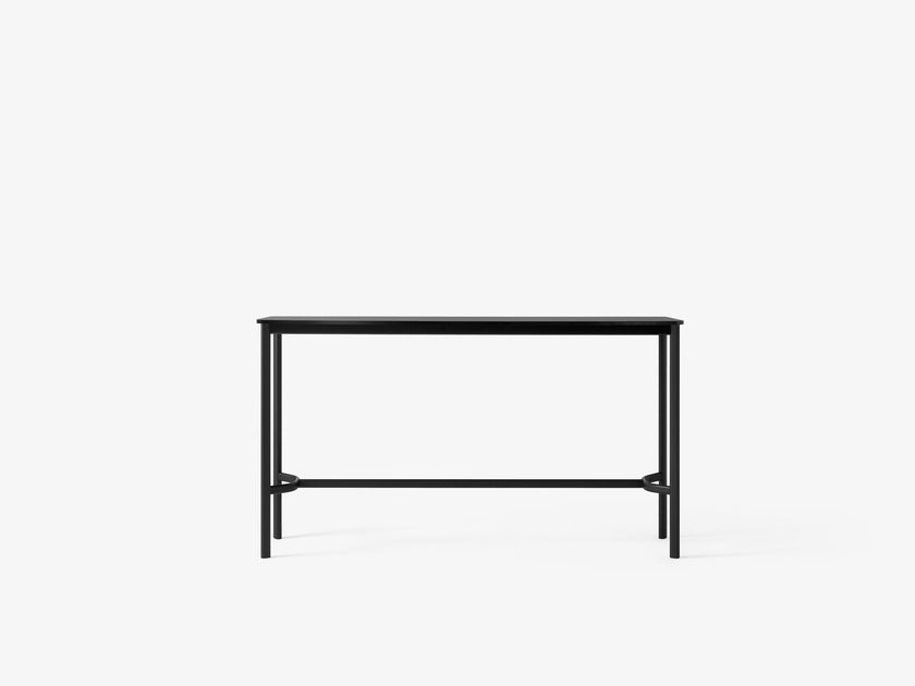 Mesa bar &Tradition Drip HW63 con estructura de aluminio negro y superficie de linóleo, diseño minimalista de Hee Welling; Drip Bar Table HW63 — Drip HW63_Bronzed w. Black Fenix Nano Laminate (0720)_front view; Drip Bar Table HW63 — Drip HW63_Black w. Black Fenix Nano Laminate (0720); Drip Bar Table HW63 — Drip HW63_Bronzed w. Black Fenix Nano Laminate (0720)