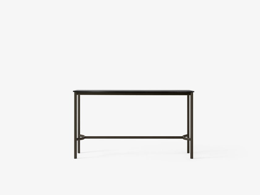 Mesa bar &Tradition Drip HW63 con estructura de aluminio negro y superficie de linóleo, diseño minimalista de Hee Welling; Drip Bar Table HW63 — Drip HW63_Bronzed w. Black Fenix Nano Laminate (0720)_front view; Drip Bar Table HW63 — Drip HW63_Black w. Black Fenix Nano Laminate (0720); Drip Bar Table HW63 — Drip HW63_Bronzed w. Black Fenix Nano Laminate (0720)