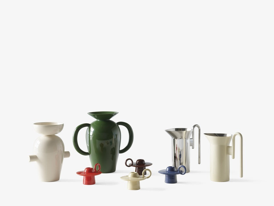 Momento Jug JH38 — Momento Jug JH38_Polished Steel_Momento Jug JH38_Ivory_Momento Vase JH40_Cream_Momento Vase JH41_Emerald_Momento Candleholder JH39_Red Brown_Azure_Ivory_Poppy Red