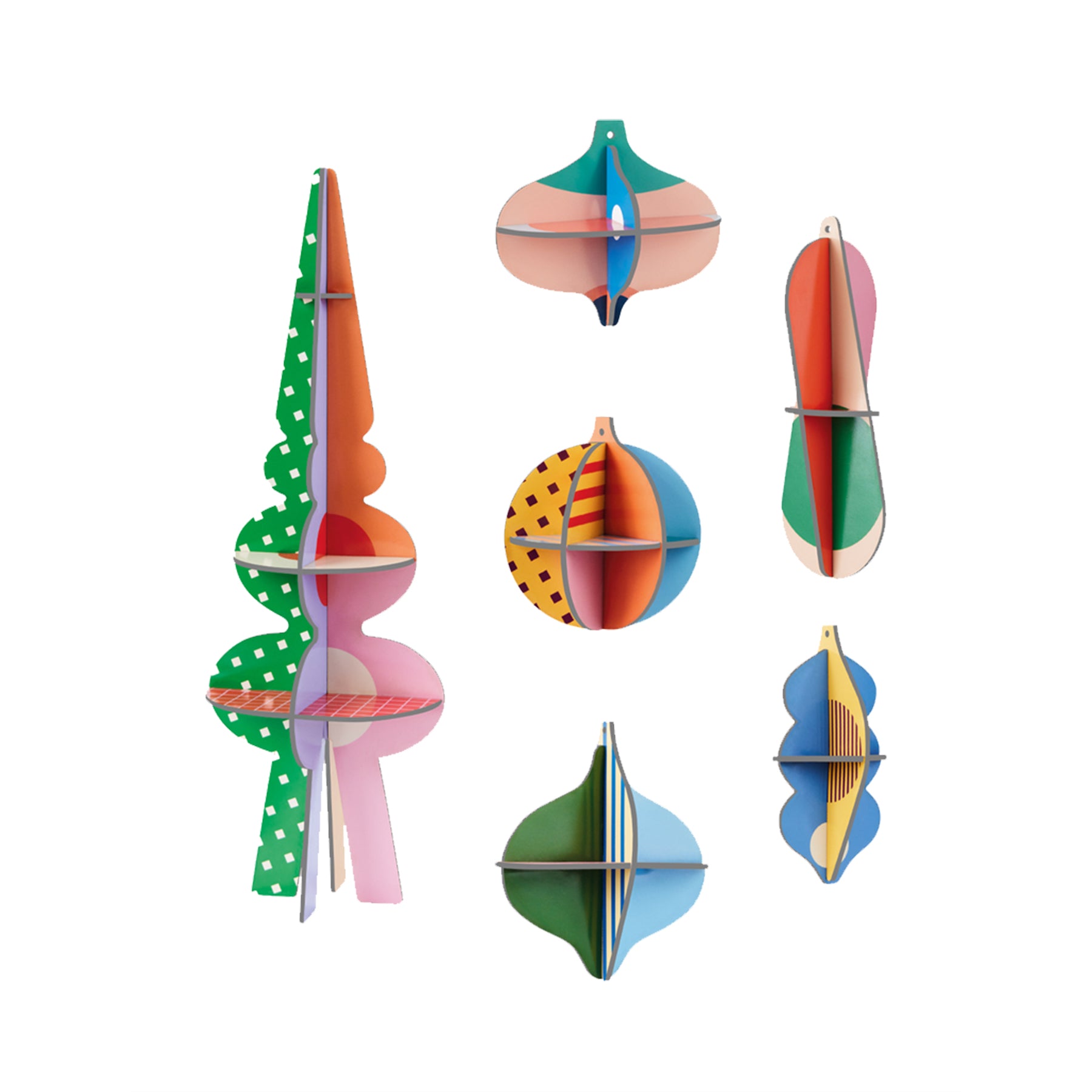 Conjunto de 6 piezas de adornos navideños de cartón reciclado muy coloridos