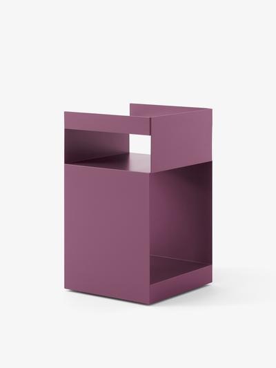 Mueble Rotate SC73 de &Tradition diseñado por Space Copenhagen en acero con mecanismo giratorio funcional sobre fondo neutro; Rotate SC73 — Rotate SC73_Stone Grey_Angled_Front; Rotate SC73 — Rotate SC73_Cobolt Blue_Angled_Front; Rotate SC73 — Rotate SC73_Ivory_Side; Rotate SC73 — Rotate SC73_Hunter_Side