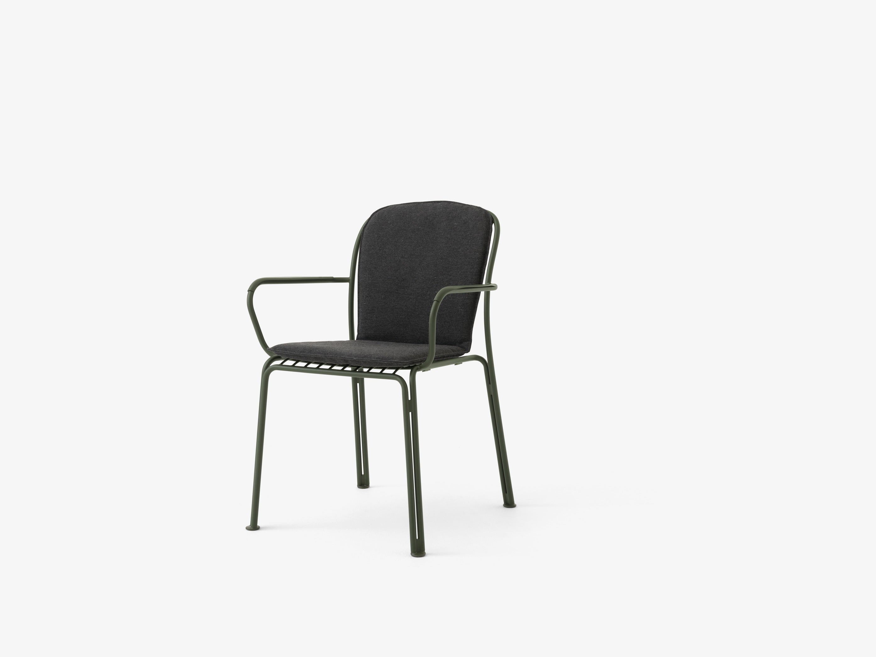 Thorvald Outdoor Armchair SC95 — Thorvald Chair SC95_Bronze Green_Thorvald Chair SC94-SC95 Cushion_Heritage Char_Angled front