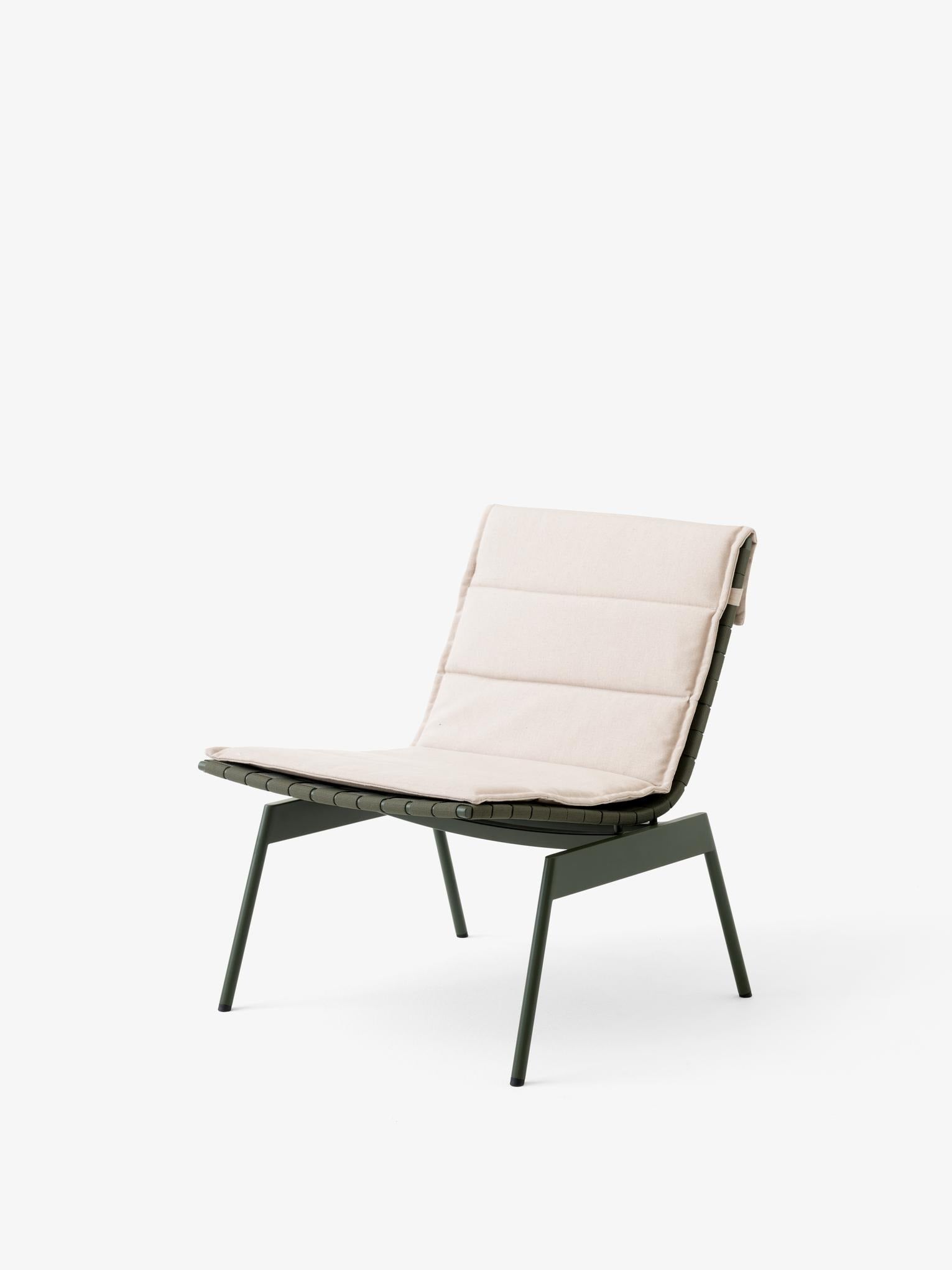 Cushion Ville Outdoor AV44 — Ville Outdoor Lounge Chair AV44_Bronze Green_Ville Cushion AV44 & AV45_Heritage Papyrus_Angled Front