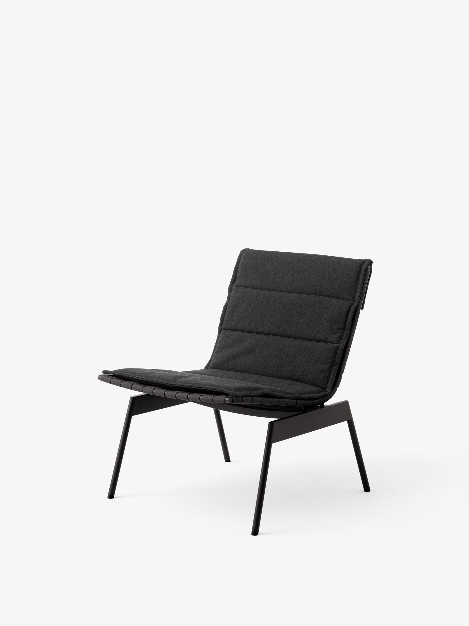 Cushion Ville Outdoor AV44 — Ville Outdoor Lounge Chair AV44_Warm Black_Ville Cushion AV44 & AV45_Heritage Charcoal_Angled Front