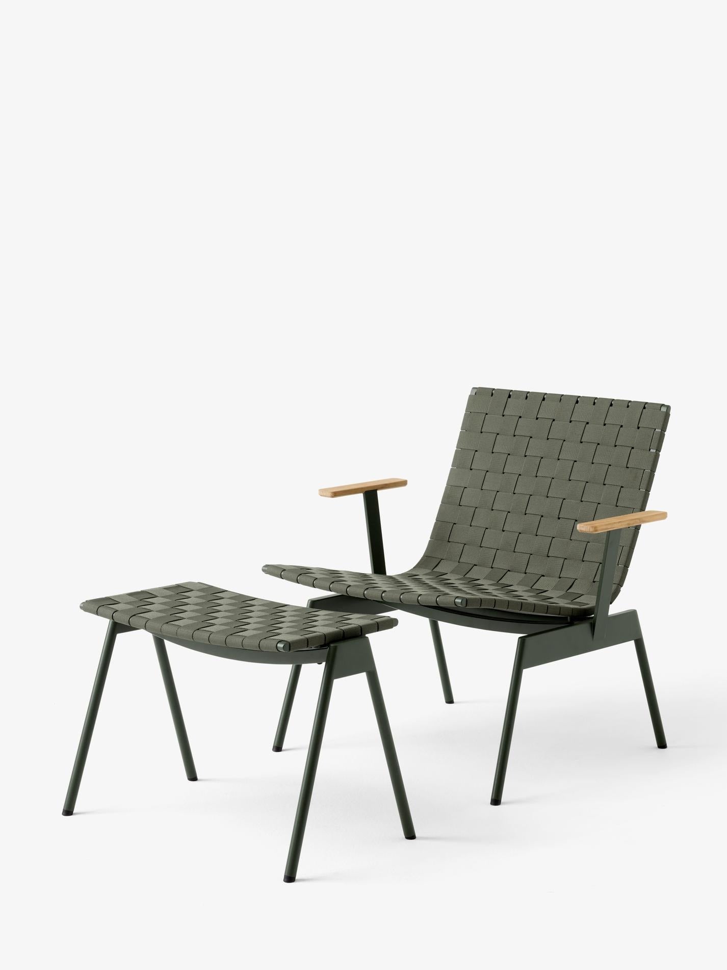 Ville Outdoor Lounge Chair AV45 — Ville Outdoor Lounge Chair AV45_Bronze Green_Ville Outdoor Footstool AV46_Bronze Green_Angled Front