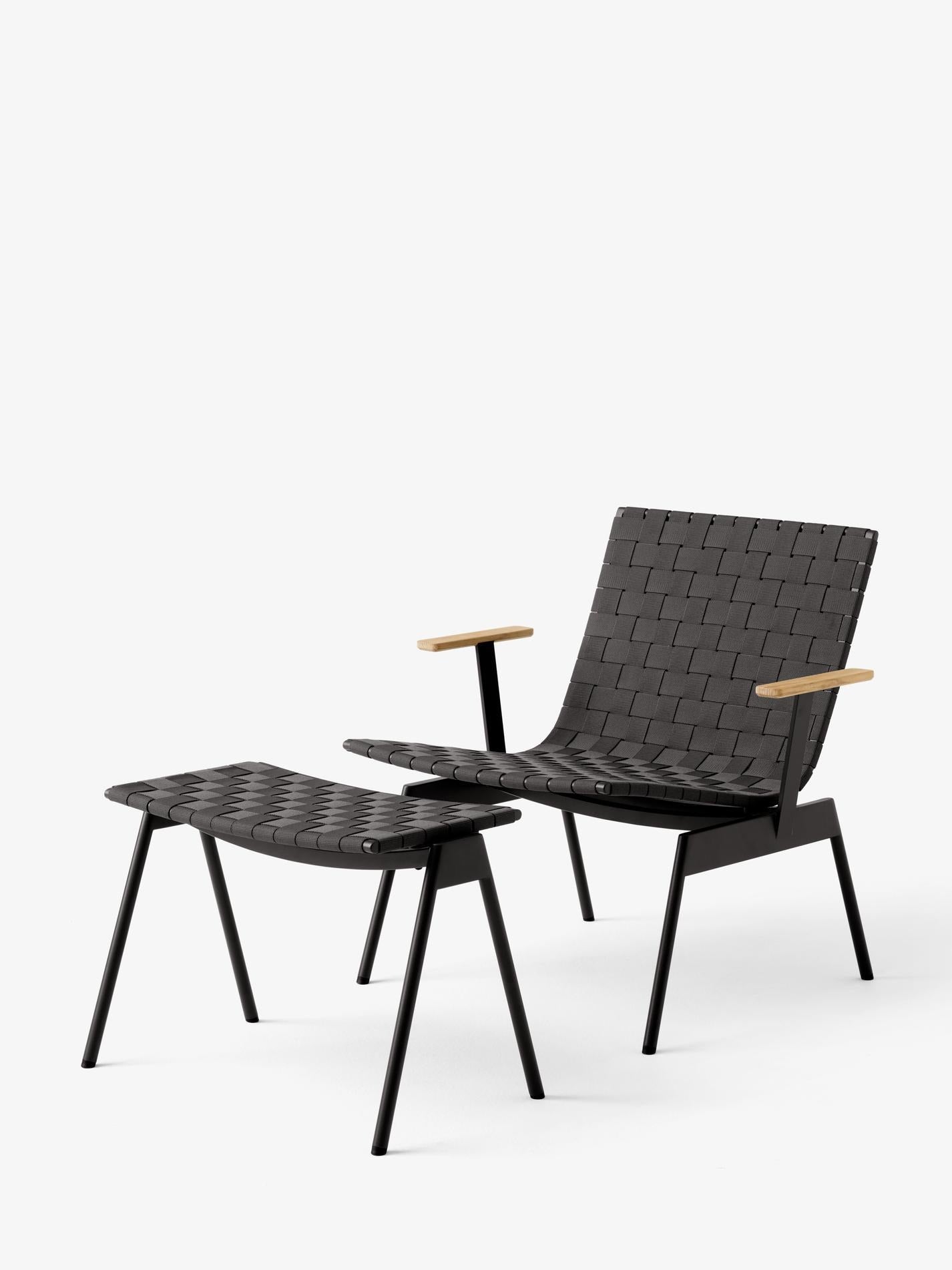 Ville Outdoor Lounge Chair AV45 — Ville Outdoor Lounge Chair AV45_Warm Black_Ville Outdoor Footstool AV46_Warm Black_Angled Front